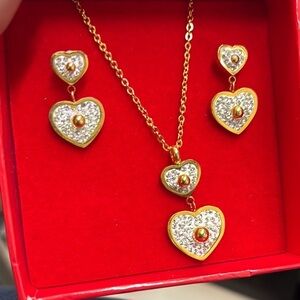 Gold and Silver Heart Necklace with Crystal Accents